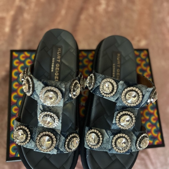 Kurt Geiger Denim Embellished Sandals - Picture 2 of 4